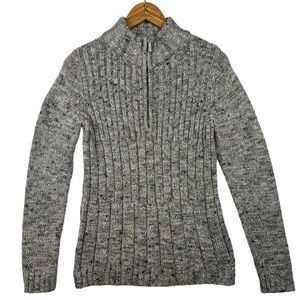 Liz Claiborne Speckled Quarter Zip Ribbed Knit Sweater